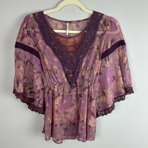 Free People Plum and Lilac Sheer Lace Top size XS